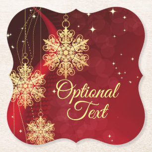 Red & Gold Snowflake Filigree Custom Christmas Paper Coaster