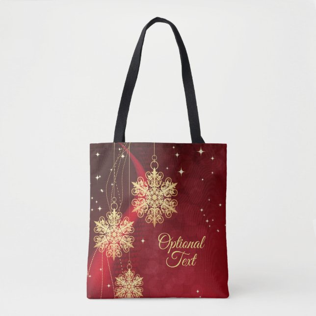 Red & Gold Snowflake Filigree Custom Christmas Tote Bag (Front)