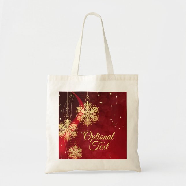 Red & Gold Snowflake Filigree Custom Christmas Tote Bag (Front)