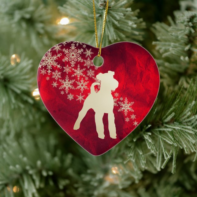 Red Gold Snowflake Fox Terrier Ceramic Ornament (Tree)