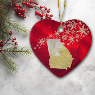 Red Gold Snowflake Georgia Heart Ceramic Ornament