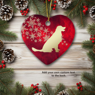 Red Gold Snowflake Golden Retriever Ceramic Ornament