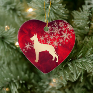 Red Gold Snowflake Great Dane Ceramic Ornament