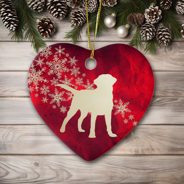 Red Gold Snowflake Labrador Retriever Ceramic Ornament (Creator Uploaded)
