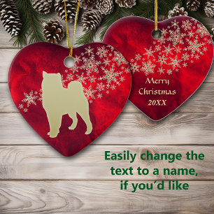 Red Gold Snowflake Malamute Ceramic Ornament