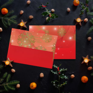 Red Gold Snowflake Merry Christmas Return Address Envelope