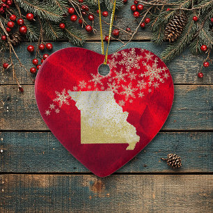 Red Gold Snowflake Missouri Heart Ceramic Ornament