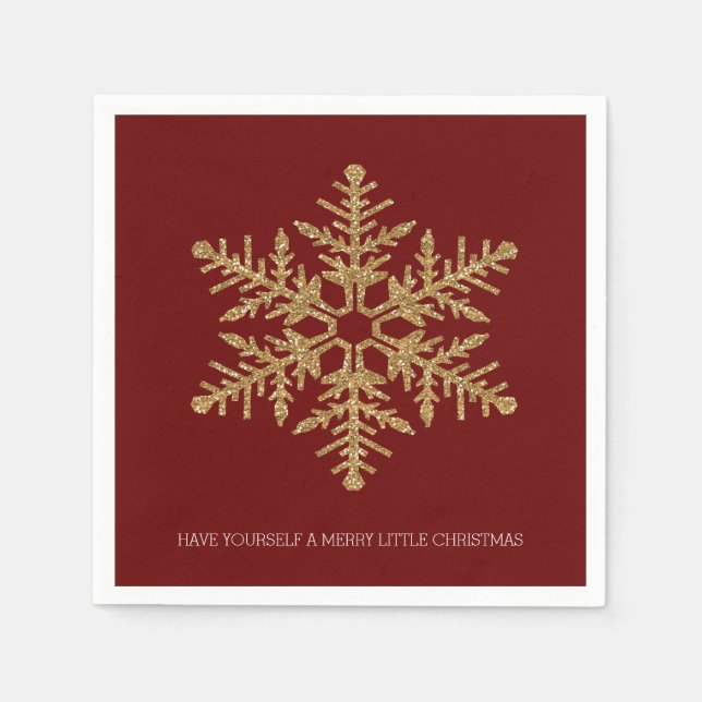 Red Gold Snowflake Napkin (Front)