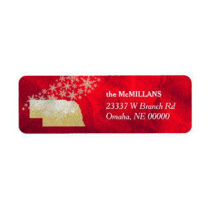 Red Gold Snowflake Nebraska Return Address Label