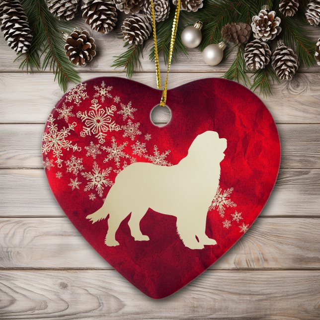 Red Gold Snowflake Newfoundland Dog Ceramic Ornament (Creator Uploaded)