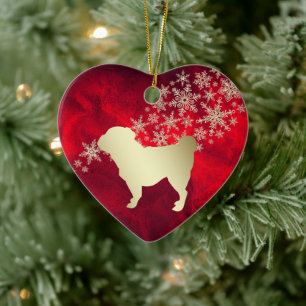Red Gold Snowflake Pug Ceramic Ornament