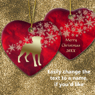 Red Gold Snowflake Rottweiler Ceramic Ornament