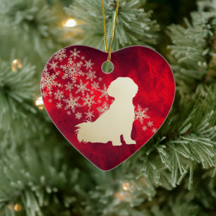 Red Gold Snowflake Shih Tzu Dog Ceramic Ornament