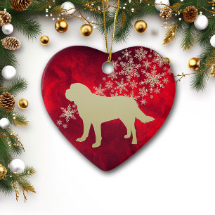 Red Gold Snowflake St Bernard Ceramic Ornament