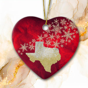 Red Gold Snowflake Texas Heart Ceramic Tree Decoration