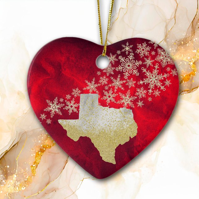 Red Gold Snowflake Texas Heart Ceramic Tree Decoration (Creator Uploaded)