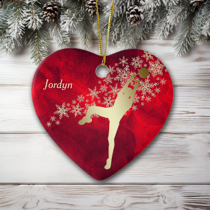 Red Gold Snowflake Volleyball Player Ceramic Ornament