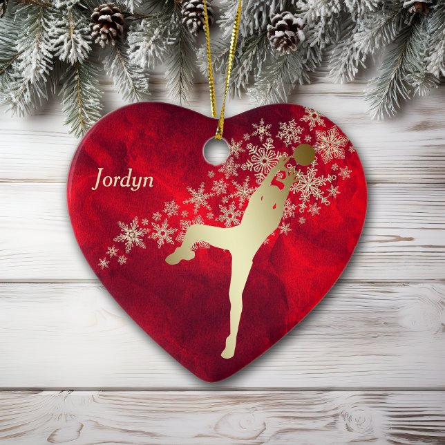 Red Gold Snowflake Volleyball Player Ceramic Ornament (Creator Uploaded)