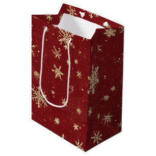Red Gold Snowflakes Christmas Medium Gift Bag