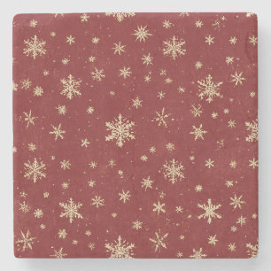 Red Gold Snowflakes Stone Coaster
