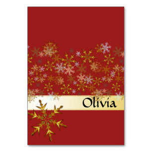 Red Gold Snowflakes Tented Holiday Place Cards