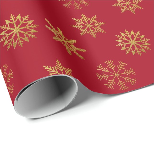 Red Gold Snowflakes Wrapping Paper (Roll Corner)