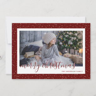 Red Gold Snowy Photo Merry Christmas Cards