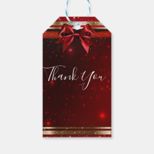 Red & Gold Sparkle Chic Bow Elegant Holiday Party Gift Tags