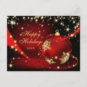 Red Gold Sparkle Christmas Ball Corporate Greeting Postcard
