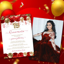 Red Gold Sparkle Quinceañera Balloon Photo