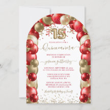 Red Gold Sparkle Quinceañera Balloon Photo