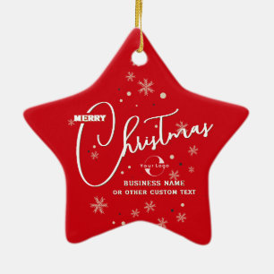 Red Gold Star Business logo Company Christmas Ceramic Ornament