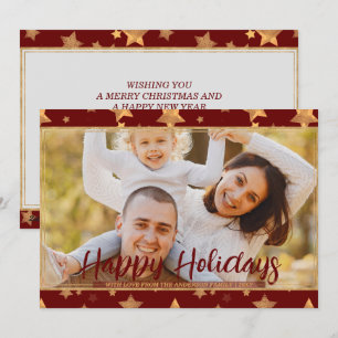 Red Gold Star Photo Unique Retro Vintage Christmas Holiday Card