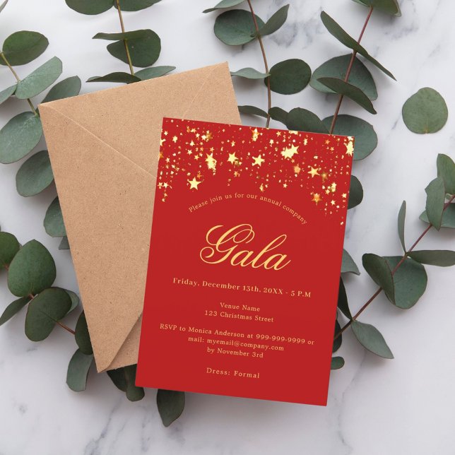 Red gold stars annual company gala invitation (Creator Uploaded)