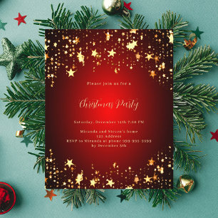 Red gold stars Christmas Party invitation