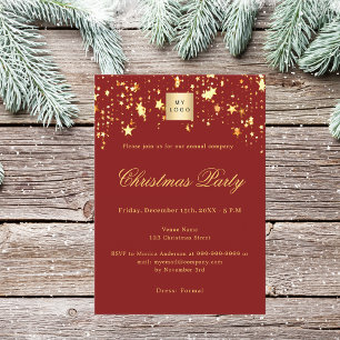 Red gold stars company logo Christmas Party Invitation