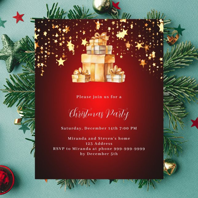 Red gold stars gifts Christmas Party invitation (Creator Uploaded)