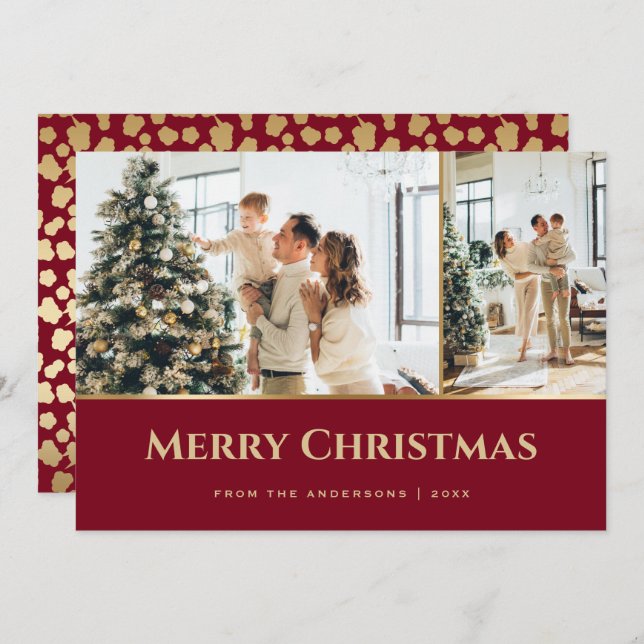 Red Gold Stars Photo Christmas Holiday Card (Front/Back)