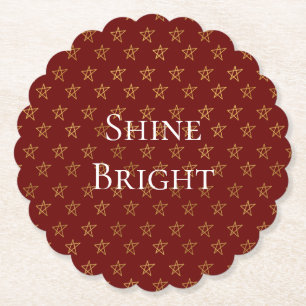 Red Gold Stars Shine Bright Paper Coaster