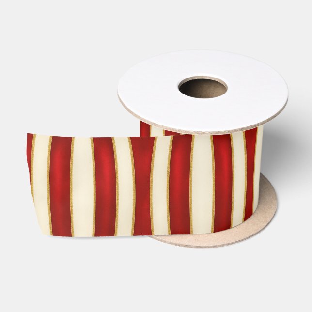 Red Gold Stripe Pattern – Modern Christmas Satin Ribbon (Spool)