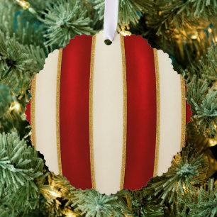 Red Gold Stripe Pattern – Modern Christmas Tree Decoration Card