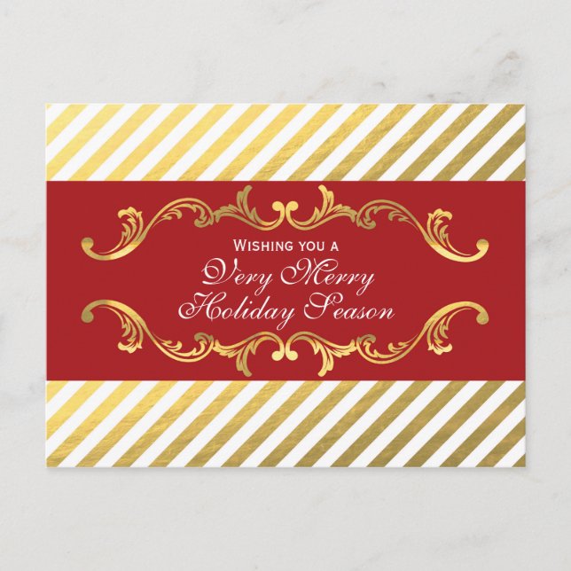 Red & Gold Striped Elegant Ornamental Postcard (Front)