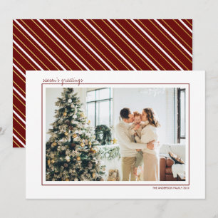 Red & Gold Stripes Season's Greetings Photo Holida Holiday Card