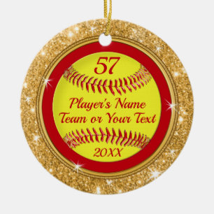 Red, Gold Super Cute Softball Christmas Ornaments