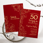 Red Gold Surprise 50th Birthday Party Invitation<br><div class="desc">Red Gold Floral Surprise 50th Birthday Party Invitation. Minimalist modern design featuring botanical accents and typography script font. Simple floral invite card perfect for a stylish female surprise bday celebration. Can be customised to any age.</div>
