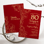 Red Gold Surprise 80th Birthday Party Invitation<br><div class="desc">Red Gold Floral Surprise 80th Birthday Party Invitation. Minimalist modern design featuring botanical accents and typography script font. Simple floral invite card perfect for a stylish female surprise bday celebration. Can be customised to any age.</div>