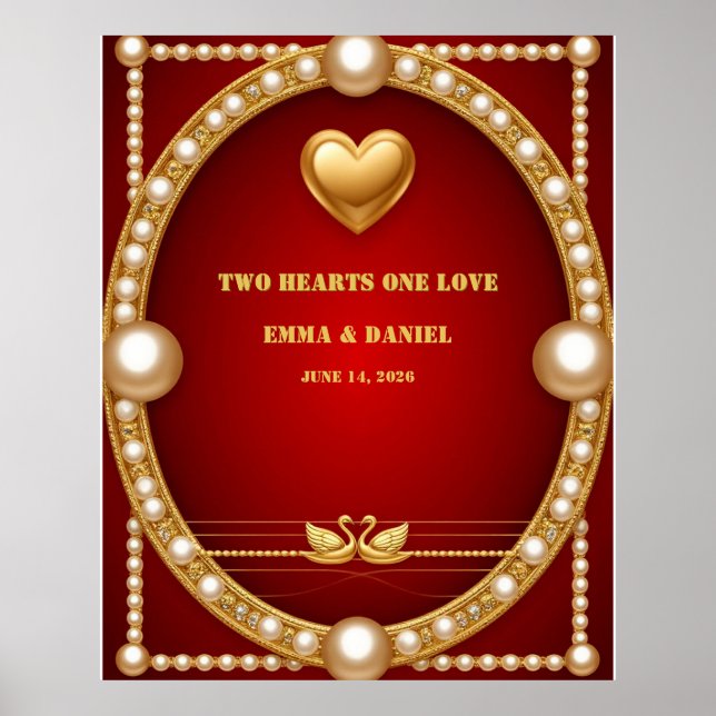 Red Gold Swan Wedding Couple Decor 💍 (Front)
