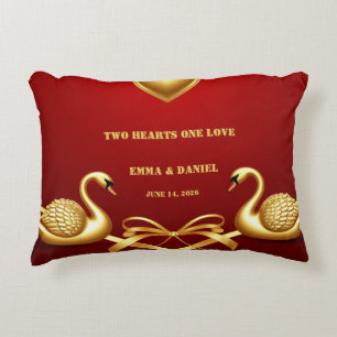 Red Gold Swan Wedding Couple Decor 💍 Decorative Cushion