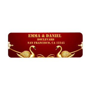 Red Gold Swan Wedding Couple Decor 💍 Return Address Label