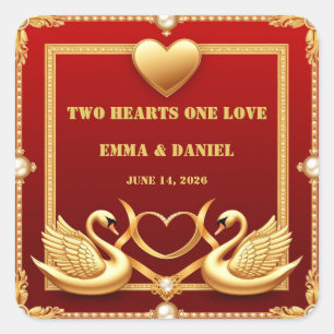 Red Gold Swan Wedding Couple Decor 💍 Square Sticker